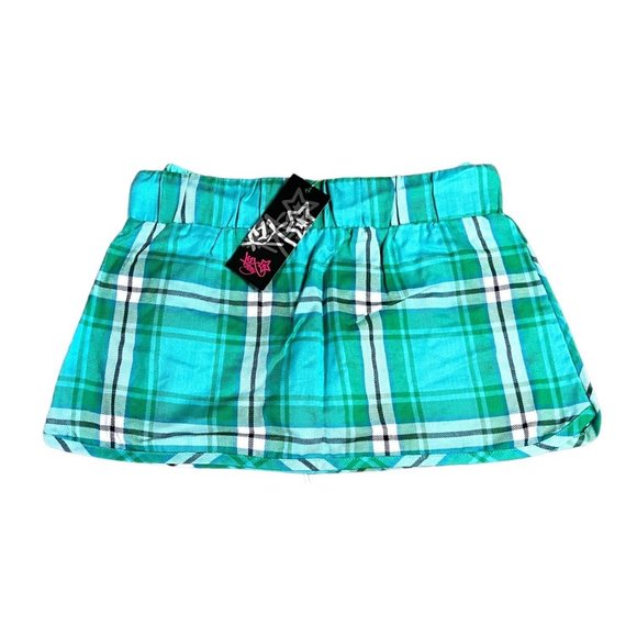 K1X Shorty Skort Skirt Shorts Green Check Plaid Elastic Waist Womens Small - Picture 5 of 8